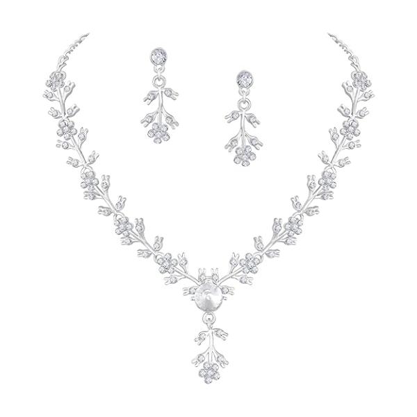 American Diamond Style Silver Plated Necklace with Earrings Jewellery Set for Women – Perfect for Party, Wedding, and Engagement