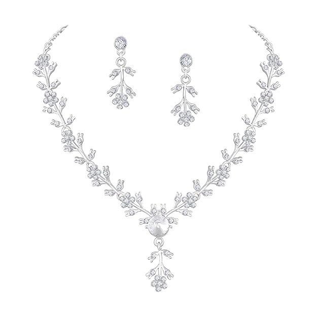 American Diamond Style Silver Plated Necklace with Earrings Jewellery Set for Women – Perfect for Party, Wedding, and Engagement