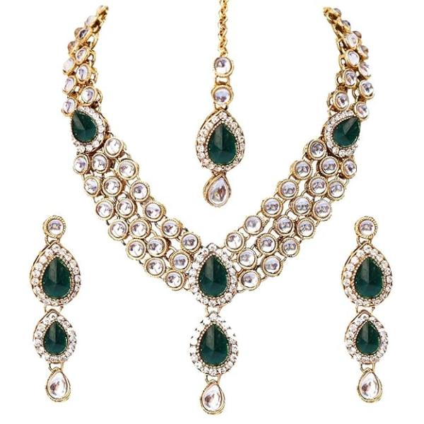 Blue Gold Plated Traditional Kundan Necklace Jewellery Set for Women