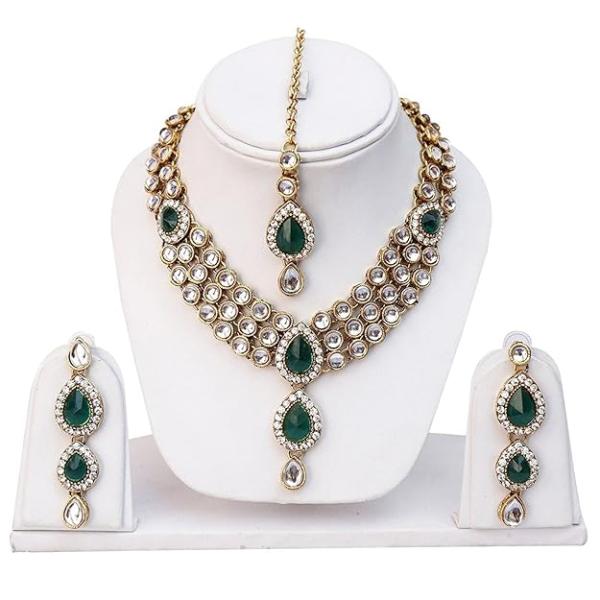 Blue Gold Plated Traditional Kundan Necklace Jewellery Set for Women