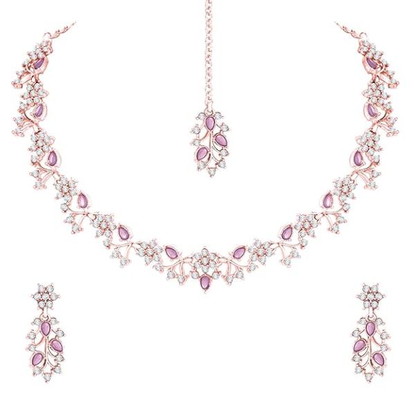 American Diamond AD with Colorful Crystal Necklace Jewellery Set for Women/Girls | Perfect for Weddings, Parties & Festive Occasions