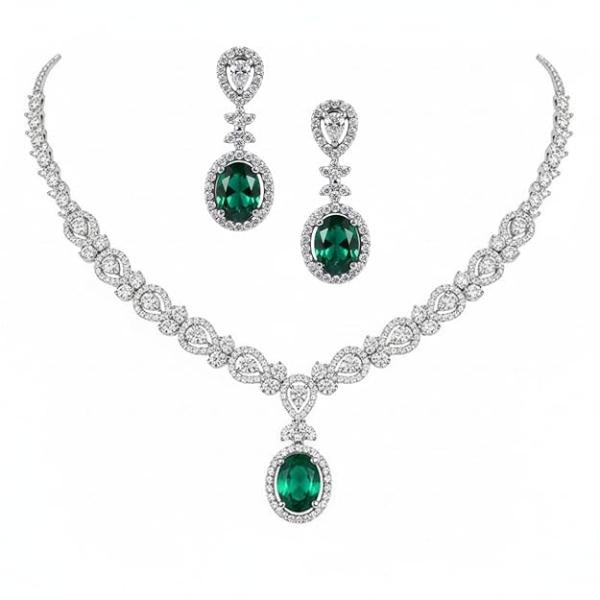 American Diamond Necklace Set –CZ Stones, Rhodium-Plated Finish, Adjustable Chain, Push-Back Earrings – Ideal for Weddings, Parties & Special Occasions